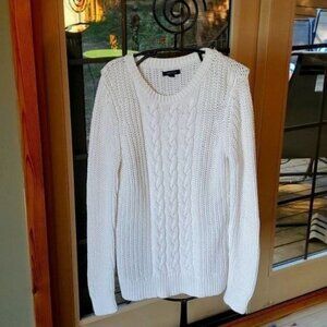 Nautica Sz M Cream Knitted Heavy Crew Long Sleeve Sweater w/ Sealed Corner Seams